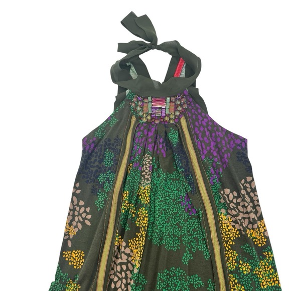 One September Anthropology Boho Green Embroidered Racerback Mini Dress NWOT‎ - Picture 2 of 13